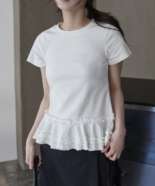 新作♡グレースコンチネンタル♡フリルレイヤードTシャツ白♡新品 グレースコンチネンタル GRACE CONTINENTAL レースTシャツ （ホワイト