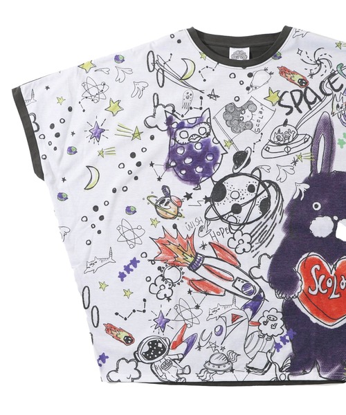 ScoLar tシャツ 152626：ラビルとフクミンらくがき風 バイカラー