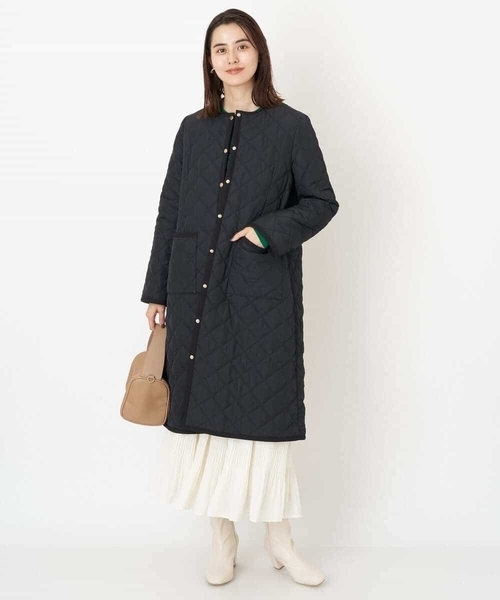 「a.v.v」 ノーカラーコート 40 ネイビー レディース_画像4