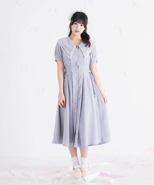 E*I様 ドール用衣装 (薔薇のシャツワンピース 半袖　グレー)1/4サイズ　ハ DearMyLoveRose（ディアマイラブローズ） ワンピース 夏 半袖 ダブル