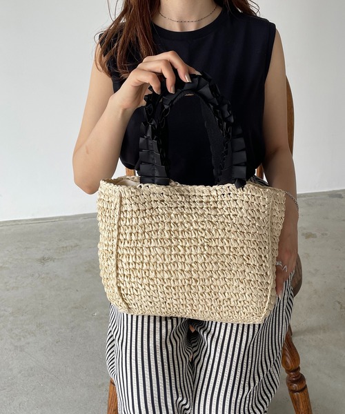 antic rag かごバッグ カゴバッグ フリルハンドルペーパートート