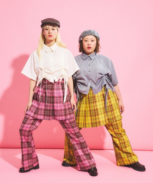 PUNYUS パンツ センタープレスチェックフレアパンツ レディース メンズ