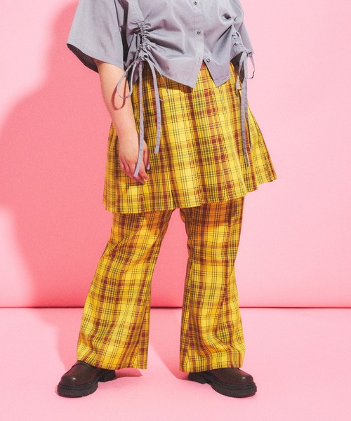 PUNYUS（プニュズ） パンツ センタープレスチェックフレアパンツ