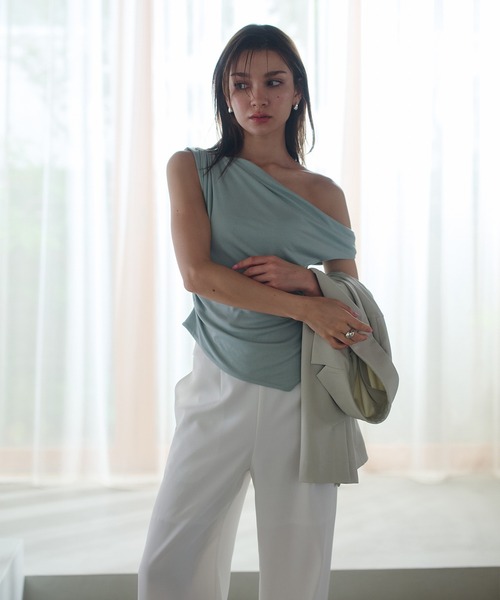 tシャツ アシンメトリー ドレープ プルオーバー KINO THE KEI レディース KINO THE KEI tシャツ アシンメトリー ドレープ プルオーバー