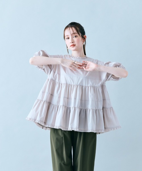 14万 MERYLL ROGGE ティアード ブラウス ミニ ドレス 36 Audie a Muses（オーディア ミューズ） ブラウス シャツ 夏 半袖 ミニ