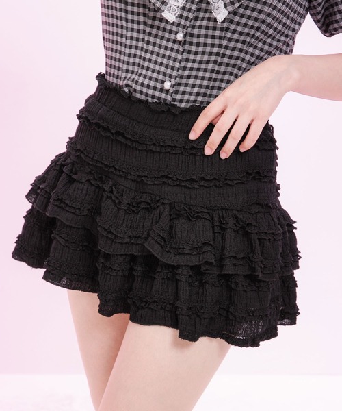 d.i.a ブラックレース装飾ミニスカート DearMyLoveRose（ディアマイラブローズ） スカート レースティアード