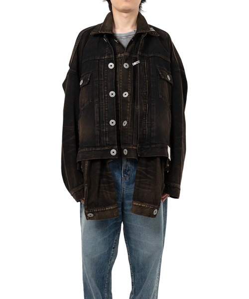 ブルゾン アウター Front Layered Denim Jacket メンズの画像