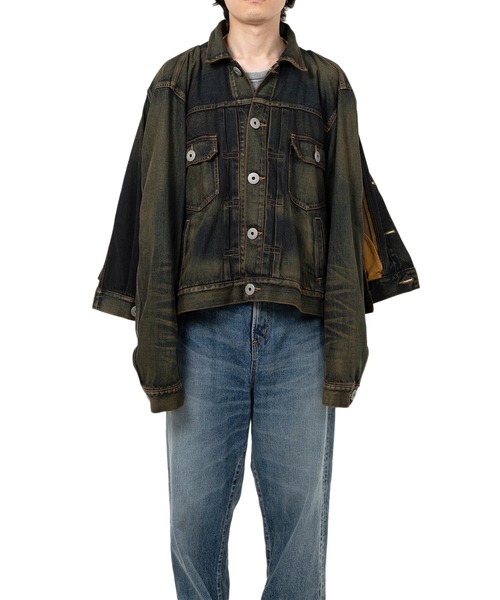 ブルゾン アウター Front Layered Denim Jacket メンズの画像