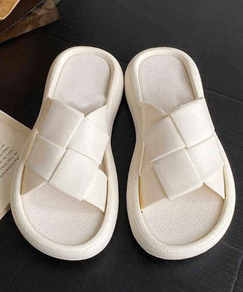 美品✨ SLIPPER 8 クロス レザー サンダル ホワイト 白 ADDITION STORE サンダル 「 海やプールに最適 」CROSS FLOWER SANDAL