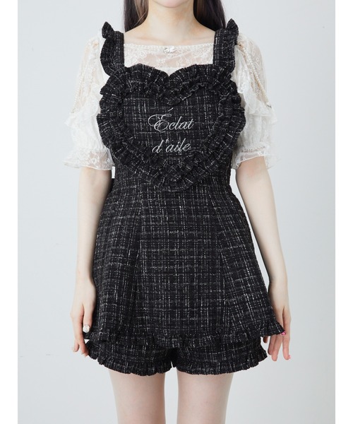Ank Rouge ハートエプロンツイード 黒 Ank Rouge（アンクルージュ） ワンピース ハートエプロンツイードSETUP
