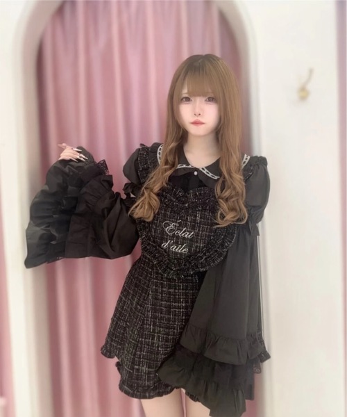 Ank Rouge ハートエプロンツイード 黒 Ank Rouge（アンクルージュ） ワンピース ハートエプロンツイードSETUP