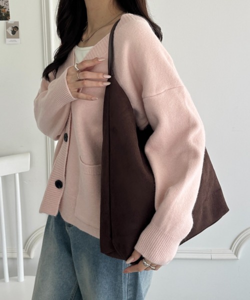 トートバッグ ポーチ付き スウェード風ワンハンドルバッグ レディース