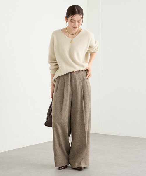 RIVE DROITE ヘアリーウール片畦Vネックニット ラクーンニット トープ RIVE DROITE ヘアリーウール片畦Vネックニット ラクーンニット トープ