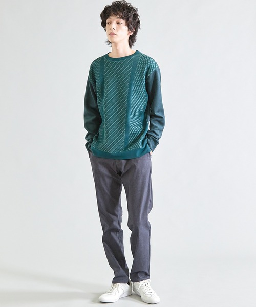 ユニオンステーション（UNION STATION）/フェイクスエードポンチ×前身頃ポリニット UNION STATION（ユニオンステーション） トレーナー スウェット