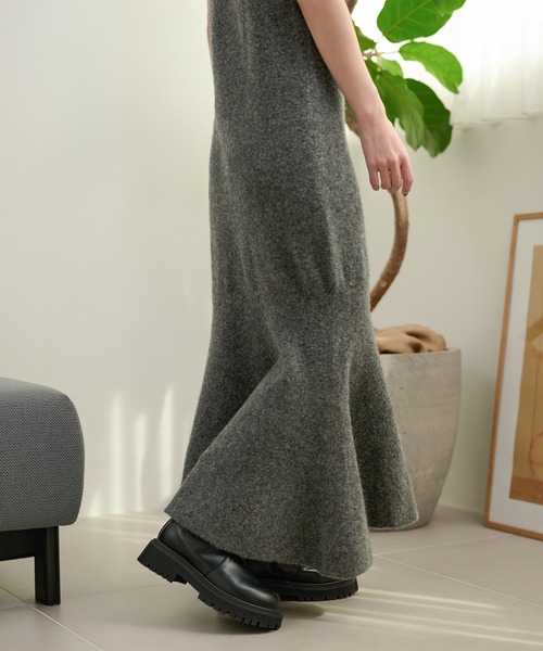 グレー ノースリーブ マーメイドワンピース ワンピース mermaid sleeveless long knit dress /マーメイド