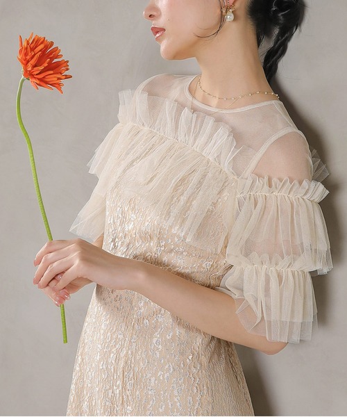 Kana ドレス ラメチュールレース フリル Aライン ワンピースドレス