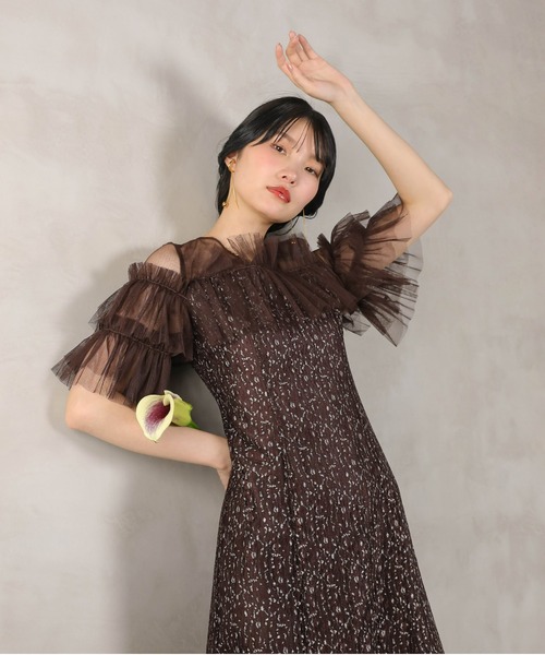kana 結婚式　ドレス　ブラウン　パーティドレス フリル付き kana 結婚式 ドレス ブラウン パーティドレス フリル付き