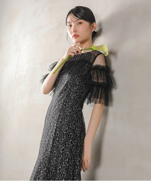 Kana ドレス ラメチュールレース フリル Aライン ワンピースドレス