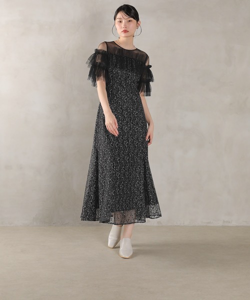 Kana ドレス ラメチュールレース フリル Aライン ワンピースドレス