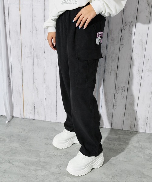 カーゴパンツ 「おばけ刺繍×カーゴ」レディース カルゼパンツ ウエスト