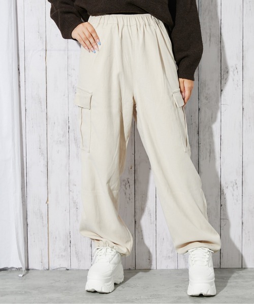 カーゴパンツ 「おばけ刺繍×カーゴ」レディース カルゼパンツ ウエスト