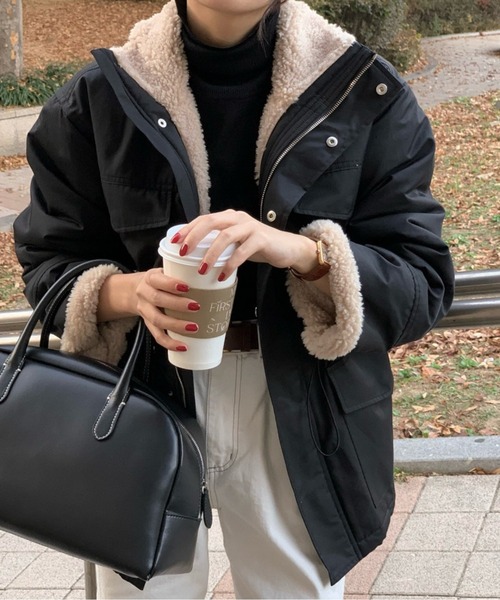 ジャケット・アウター 08c 洗濯機で洗えてお手入れがラク】スタンドネック裏ボア中綿ジャケット