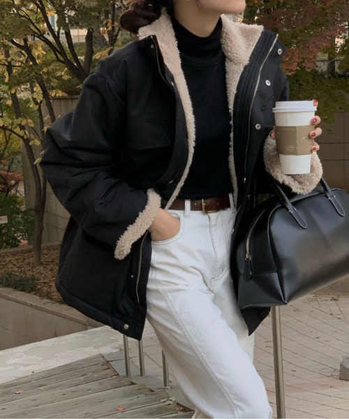 LUCPY コート アウター 裏ボアマルチポケットジャケット レディース