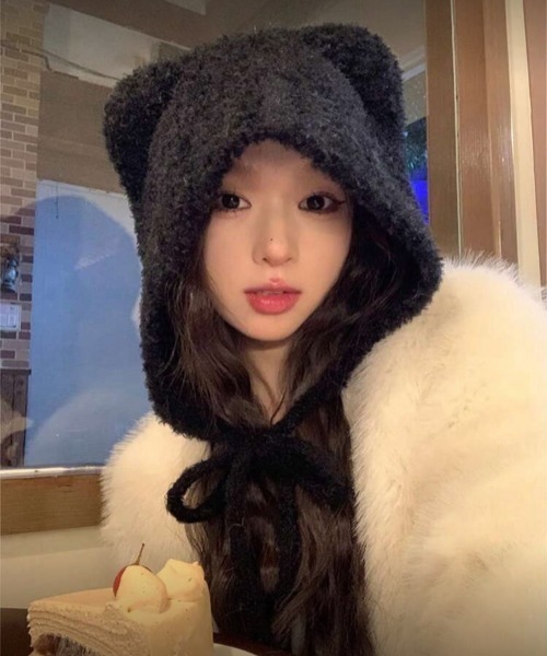 VIBGYOR キャップ 帽子 「IZU」 もこもこ猫耳ボアフードハット