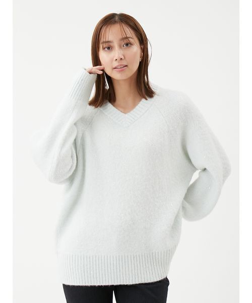 新作milaowen スパンコールVネックシャギーニット セール】スパンコールVネックシャギーニット（ニット/セーター）｜Mila