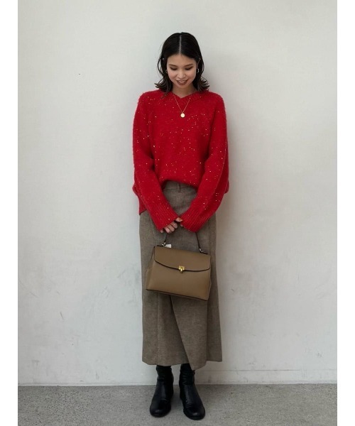 新宿未使用　ミラオーウェン　スパンコール　シャギーニット　赤 新宿未使用 ミラオーウェン スパンコール シャギーニット 赤 スコッチ