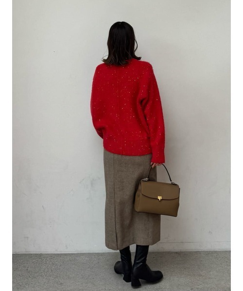 新宿未使用　ミラオーウェン　スパンコール　シャギーニット　赤 Mila Owen（ミラオーウェン） ニット セーター スパンコールVネック