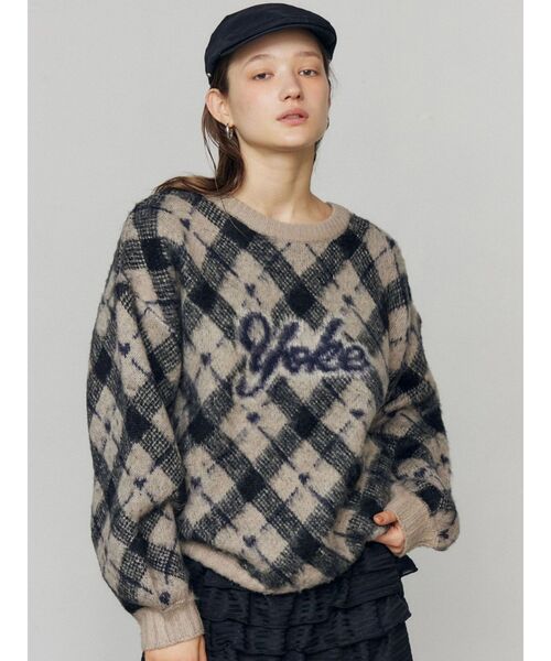 EMODA（エモダ） ニット セーター チェックロゴオーバーニット