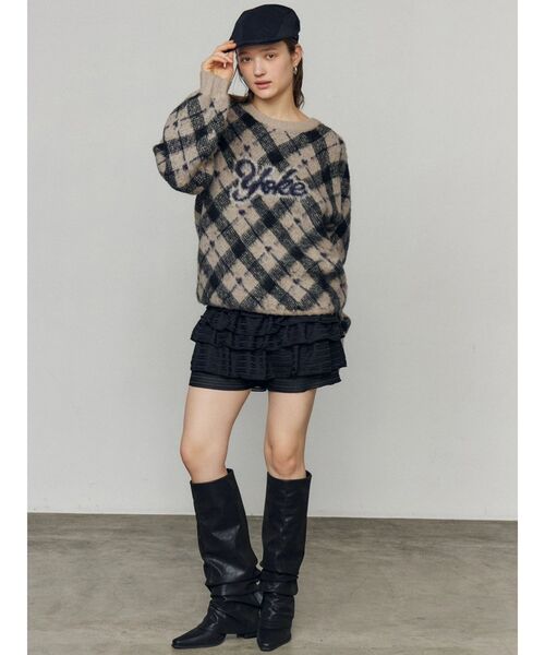 EMODA（エモダ） ニット セーター チェックロゴオーバーニット