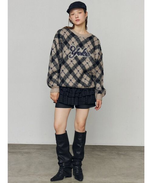 EMODA（エモダ） ニット セーター チェックロゴオーバーニット