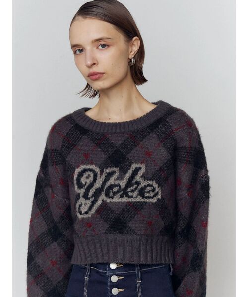 EMODA（エモダ） ニット セーター チェックロゴオーバーニット