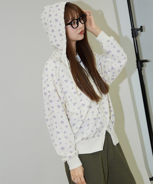 「PUBLUX」 ジップアップパーカー フリ- パープル レディース_画像3