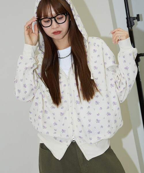 「PUBLUX」 ジップアップパーカー フリ- パープル レディース_画像9