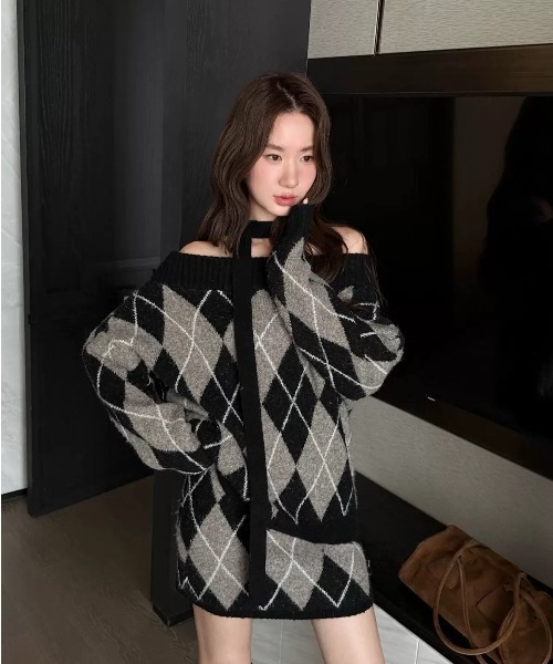 Sibra（シブラ） セットアップ アーガイル柄ニットトップス＆スカート