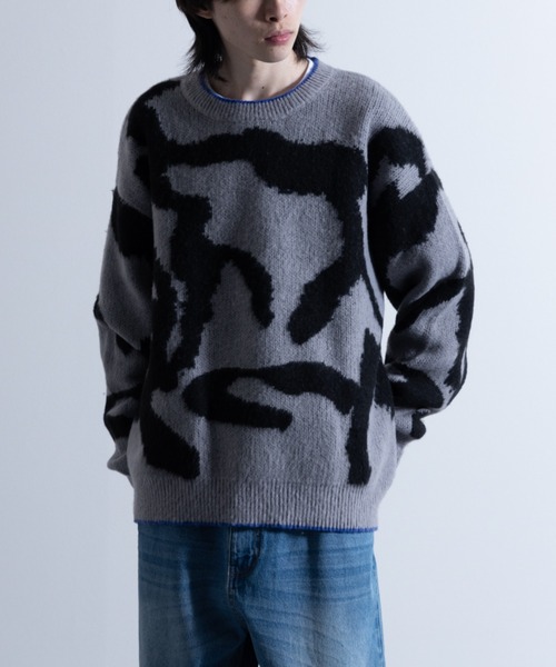 「NYLAUS」 「vintage patina」長袖ニット L ブラック メンズ_画像2