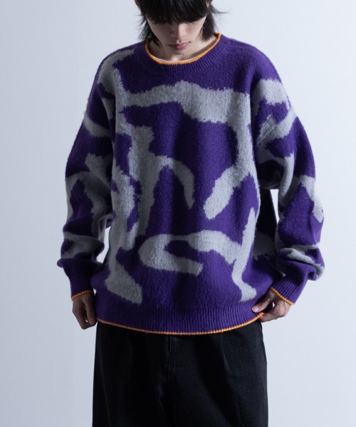 「NYLAUS」 「vintage patina」長袖ニット L ブラック メンズ_画像3