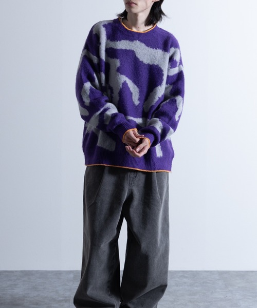 「NYLAUS」 「vintage patina」長袖ニット L ブラック メンズ_画像4