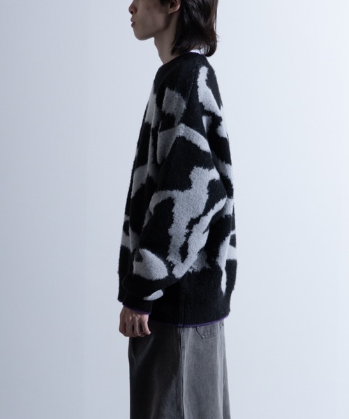 「NYLAUS」 「vintage patina」長袖ニット L ブラック メンズ_画像5