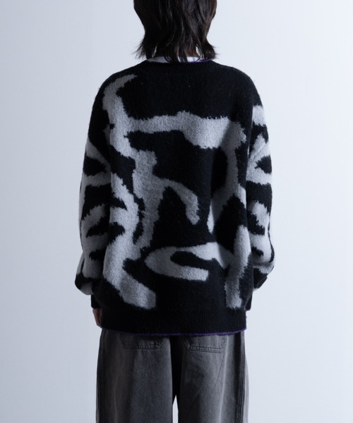 「NYLAUS」 「vintage patina」長袖ニット L ブラック メンズ_画像6