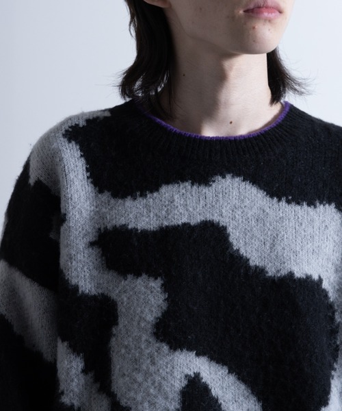 「NYLAUS」 「vintage patina」長袖ニット L ブラック メンズ_画像7