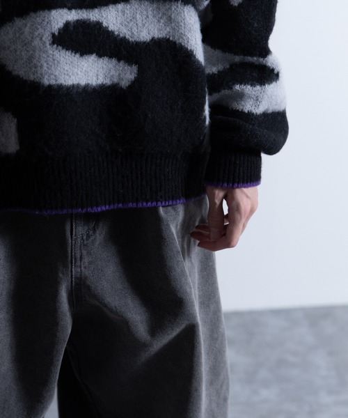 「NYLAUS」 「vintage patina」長袖ニット L ブラック メンズ_画像8