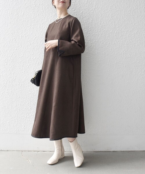 「SHIPS any」 長袖ワンピース ONE SIZE ブラウン レディースの画像