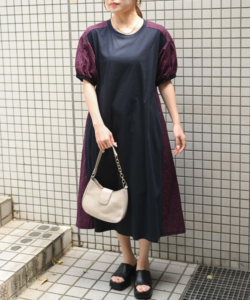 美品 ジョリーミニョン ワンピース 切替 ギンガムチェック フレア 日本製 ＆HALF ワンピース ギンガムチェック切替フレアワンピース : ZOZOTOWN