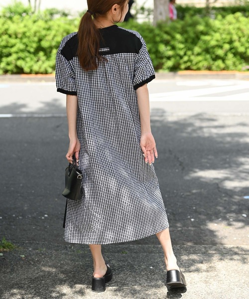 美品 ジョリーミニョン ワンピース 切替 ギンガムチェック フレア 日本製 ＆HALF ワンピース ギンガムチェック切替フレアワンピース : ZOZOTOWN