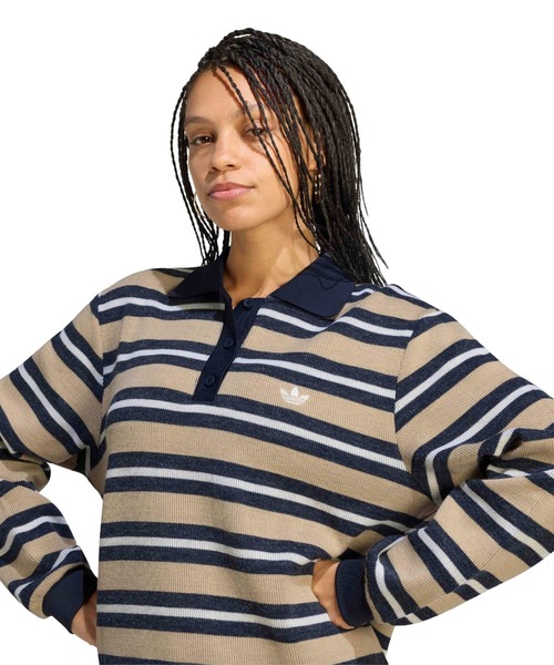 タグ付き　ストライプ ニット ポロシャツ 長袖 adidas（アディダス） ポロシャツ ポロ adidas STRIPE KNITTED POLO