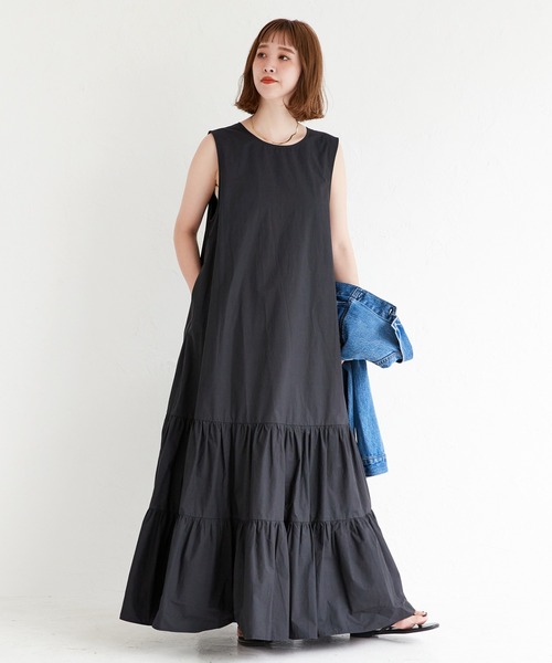 「B.C STOCK」 「Simplicite」ノースリーブワンピース M ブラック レディース_画像2